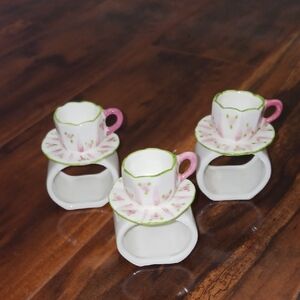 Set of 3 Miniature Floral Teacup Napkin Rings Set